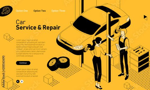 Car Services Mobile App Isometric Website Template Black And Yellow Flat Design Vector Concept For Web Site And Application Design And Presentation Home Page Concept Ui Design Mockup Buy This Stock