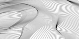 Fototapeta Perspektywa 3d - Wavy background of lines. Monochrome dynamic surface with effect of optical illusion. Vector.