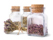 Dry herbs in cork bottles - natural traditional homeopathic medicine