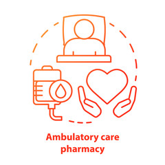 Sticker - Pharmacy concept icon. Ambulatory care medication idea thin line illustration. Clinical, hospital patient medicine prescription, drug therapy. Vector isolated outline drawing