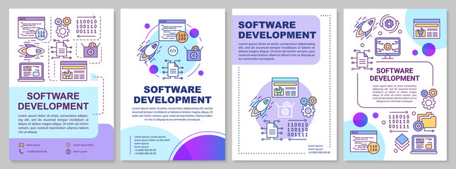 Software development brochure template layout. Frontend programming. Flyer, booklet, leaflet print design, linear illustrations. Vector page layouts for magazines, annual reports, advertising posters