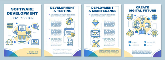Software development brochure template. Testing, maintenance. Flyer, booklet, leaflet print design, linear illustrations. Vector page layouts for magazines, annual reports, advertising posters