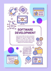 Software development poster template layout. Banner, booklet, leaflet print design with linear icons. Testing, maintenance. Vector brochure page layouts for magazines, advertising flyers