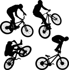 Poster - cyclist doing bike trick silhouettes