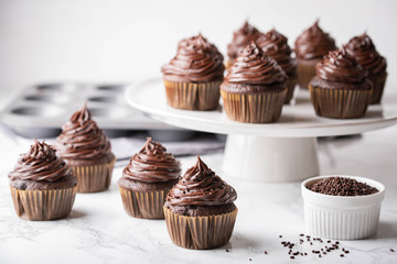 Sticker - chocolate cupcake on marble background