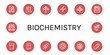 Set of biochemistry icons such as Test tube, Phylogenetics, Chromosome, Phylogenetic, Hormones, Sample tube, Formula, Nanotechnology, Petri dish , biochemistry