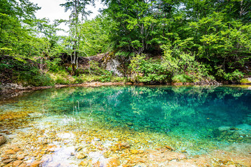  Natural blue hole karst source Oko Skakavice in Montenegro, Europe