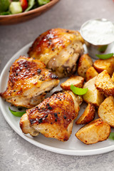 Wall Mural - Roasted chicken and potatoes