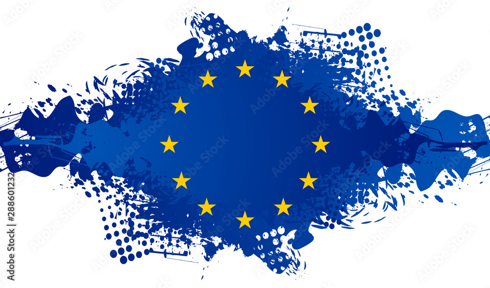 Grunge illustration of concept European union flag. Blue blot on white background. Vector graphic design - obrazy, fototapety, plakaty 