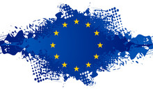 Grunge Illustration Of Concept European Union Flag. Blue Blot On White Background. Vector Graphic Design