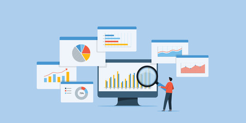 Aufkleber - business people analytics and monitoring investment and finance report graph on monitor concept