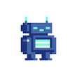 Chat bot robot android pixel art character. Cyber Artificial Intelligence. Isolated vector illustration. Online assistant. 8-bit sprite. Design stickers, logo, mobile app.