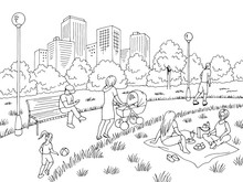 Park Graphic Black White City Landscape Sketch Illustration Vector