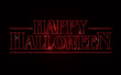Happy Halloween text design, Happy Halloween word with Red glow text on black background. 80's style, eighties design. Vector illustration