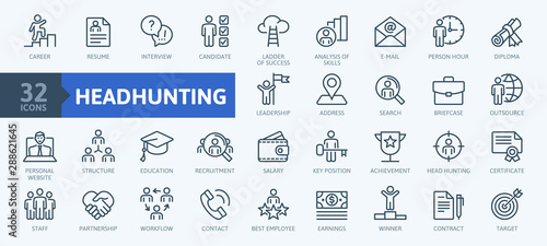 Cuadros en Lienzo Headhunting And Recruiting minimal thin line web icon set