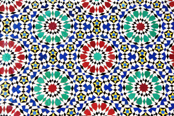 Canvas Print - Detail of traditional moroccan mosaic wall, Morocco