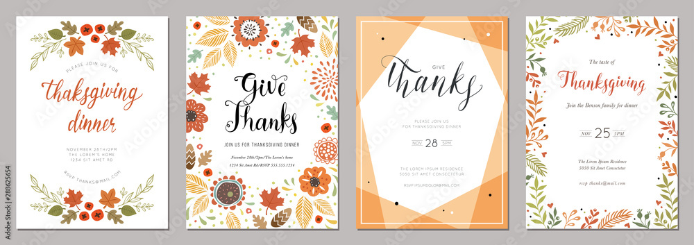 Thanksgiving greeting cards and invitations. - obrazy, fototapety, plakaty 