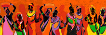 African Women Silhouettes In National Clothes Seamless Pattern. People Of South Africa, Vector Illustration. Beautiful Black Females