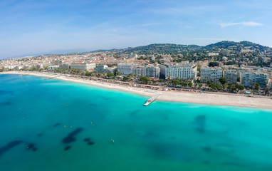 Wall Mural - Panorama of Cannes, Cote d'Azur, France, South Europe. Nice city and luxury resort of French riviera. Famous tourist destination with nice beach and Promenade de la Croisette on Mediterranean sea