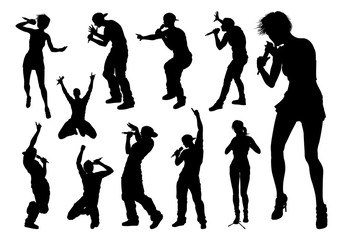 Canvas Print - A set of singers pop, country music, rock stars and hiphop rapper artist vocalists in high quality detailed silhouette