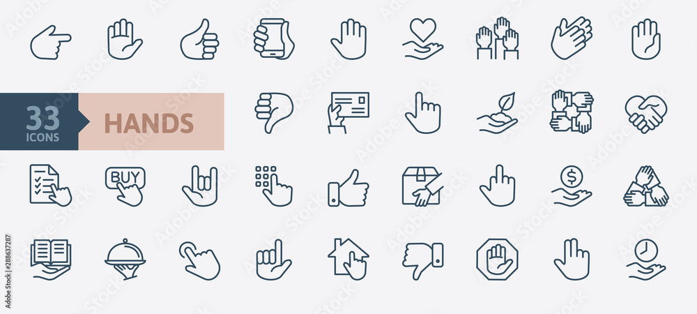Hands gesture - minimal thin line web icon set. Outline icons collection. Simple vector illustration. - obrazy, fototapety, plakaty 