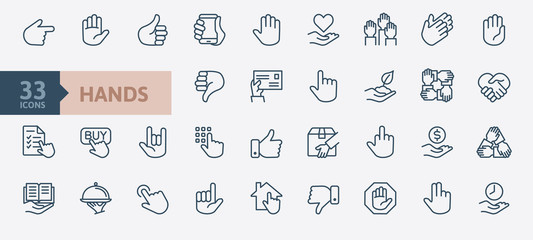 hands gesture - minimal thin line web icon set. outline icons collection. simple vector illustration