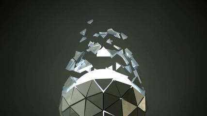Wall Mural - platonic ball with flying polygons. abstract futuristic sci-fi concept. seamless loop 3d render anim