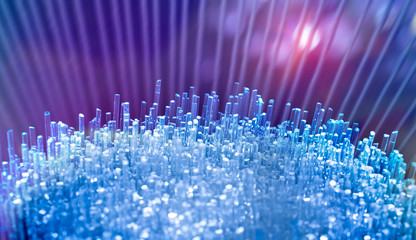 fiber optics network cable for ultra fast internet communications, thin light threads that move information at high speed.