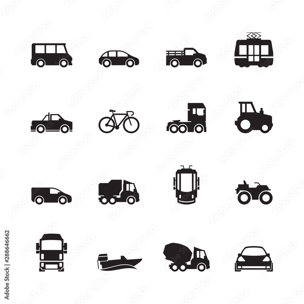 Transport pictogram. Car ship subway train yacht road symbols truck ...