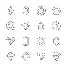 Diamond Icon. Jewels Outline Symbols Gems Stones Geometrical Polygonal Forms Vector Collection. Illustration Stone Crystal, Brilliant Precious, Facet Jewel Gemstone