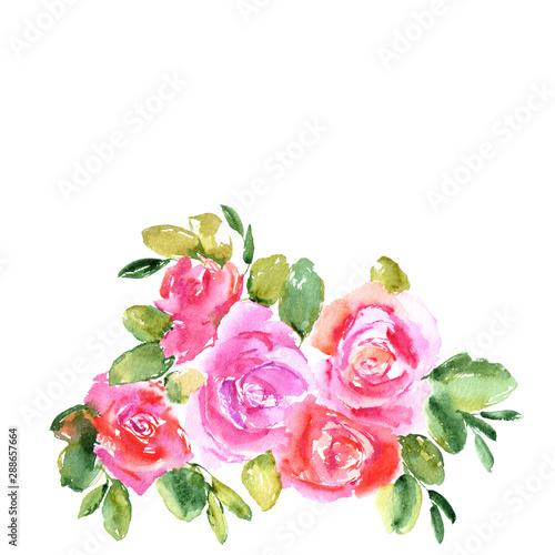 Pink Roses Bouquet Drawing Watercolor Flowers Floral Greeting Card Decor Wedding Invitation Floral Design Stock Illustration Adobe Stock