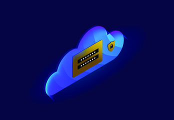 Wall Mural - isometric cloud technology and network security computing concept. vector illustration showing the b