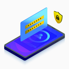 Wall Mural - mobile security protection personal data technology concept. isometric vector illustration with smar