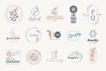 Wall Mural - set of elegant labels and badges for beauty, natural and organic products, cosmetics, spa and wellne