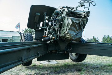 Russian military anti-tank artillery gun, close up