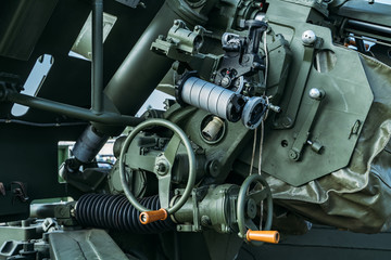 Russian military anti-tank artillery gun, close up of guidance and control mechanism