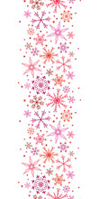 Beautiful Snowflake Vertical Pattern - Hand Drawn In Pink And Red, Great For Invitations, Banners, Wallpapers - Vector Surface Design