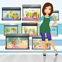 Poster - girl sells aquariums