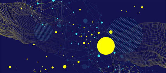 Template for science and technology presentation. Plexus style background.