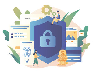 data protection concept. scan fingerprint, identification system. modern flat cartoon style. vector 
