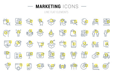 Wall Mural - Set Vector Line Icons of Marketing