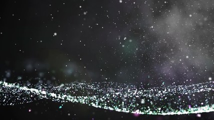 Poster - Sci fi Digital Wave Dot Particle Motion Background. Beautiful Landscape Floating Defocus Animation Graphic Design.