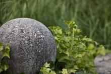 Stone Garden Globe Or Sphere With Foliage To Side