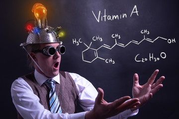 Sticker - Nerd presenting handdrawn chemical formula of Vitamin A