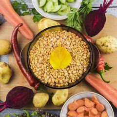 Wall Mural - Top view vegetables ingredients