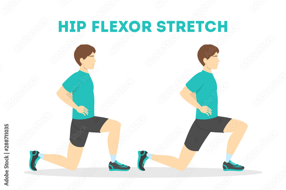 Man doing hip flexor stretch exercise. Idea of healthy - obrazy, fototapety, plakaty 