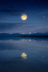 starnberg lake by night with full moon