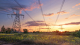 Fototapeta Na sufit - power line in the sunlight / bright abstract photo of the industrial zone