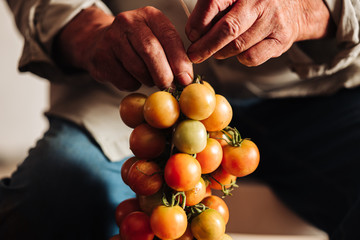 Sticker - PUGLIA / ITALY -  AUGUST 2019: The old tradition of hanging cherry tomatoes on the wall to preserve them for wintrr time in the south of Italy