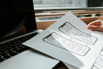 Wall Mural - ux mobile application wireframe. sketch, prototype, framework, layout future app design project. ui/